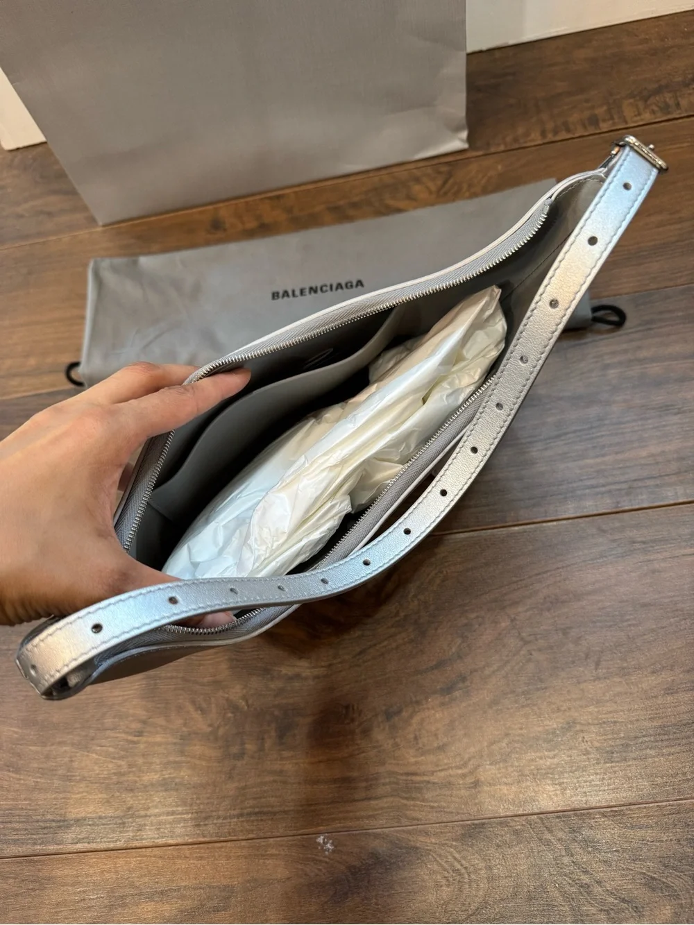 Balenciaga Leather Shoulder Bag Silver